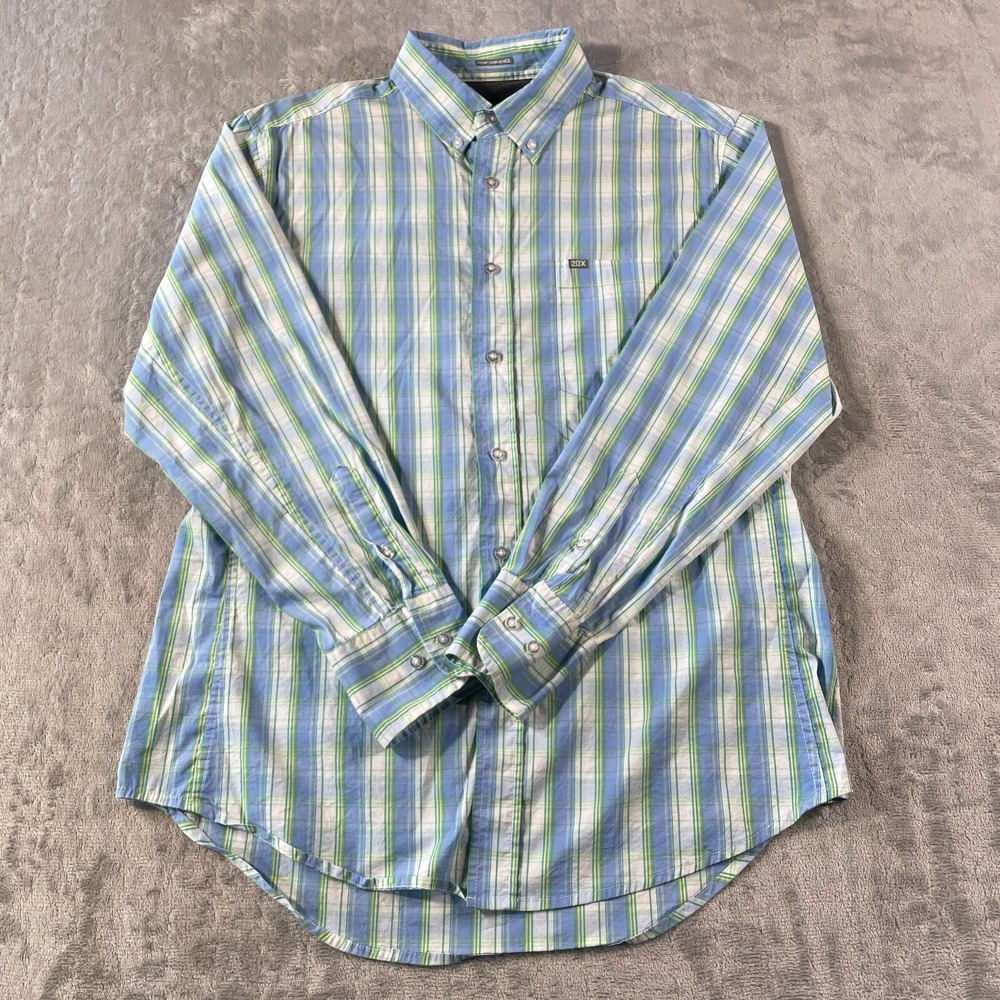 Wrangler Shirt Mens Large Blue Competition‎ Snap Western Cowboy Ranch Workwear